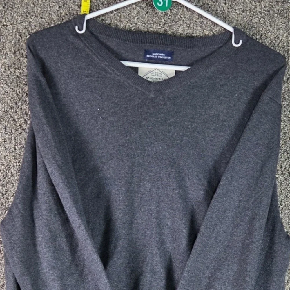 St. John's Bay V-Neck Sweater Mens Large Gray Cotton Blend Recycled Poly